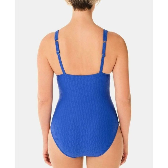 NWT Swim Solutions Royal Blue‎ Textured Plunge One Piece Swimsuit 18 - Picture 2 of 2